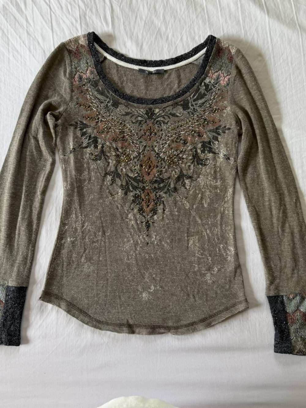Y2K Miss Me Long Sleeve Beaded Top Sz Small Womens
